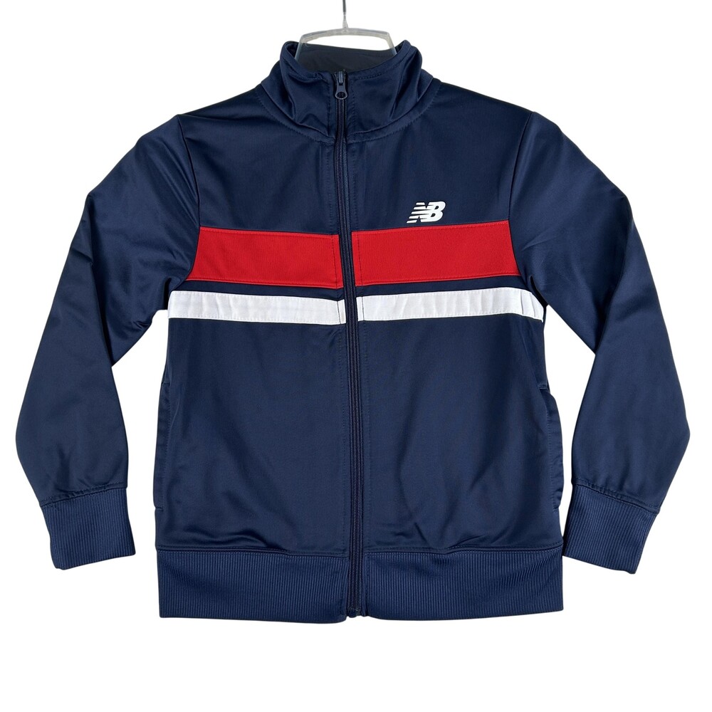 New Balance Track Jacket Youth 8 Blue Red Colorblock Full Zip Stand Collar